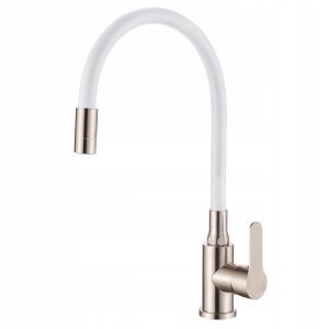 INVENA BATERIA ZLEWOZMYW KSANTI INOX Z RUCHOMĄ 2F WYLEWKĄ INOX/BIAŁA
