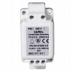 ZAMEL Transformator dzwonkowy natynkowy, TD-230V/3-5-8V, biały