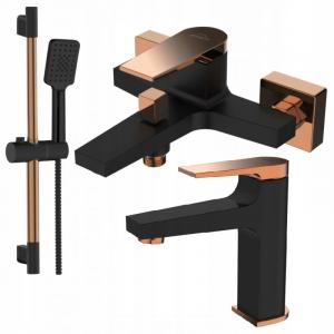 INVENA ZESTAW NATRYSKOWY NA DRĄŻKU MIDNIGHT BLACK GOLD ROSE 3F