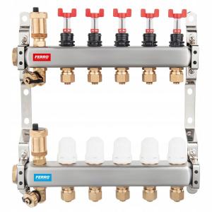 Rozdzielacz 9-drogowy z zaworami term, przepływomierzami i złączkami, stal