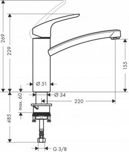 HANSGROHE Bateria zlewozmywakowa HANSGROHE Focus E2 160 1-uchwytowa chrom