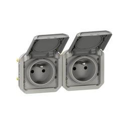 Gniazdo podwójne z uziemieniem 2x2P+Z, poziome, mechanizm 16A-250V~- szare,