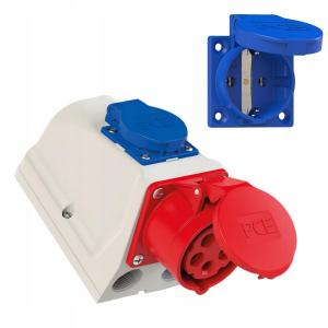 PCE Gniazdo Kombi CEE 32A 400V 3P+Z+N + 230V z bolcem okablowane IP44