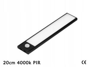 Oprawa meblowa LED do szaf, 200mm, 4000K, light sensor + pir, ładowanie 750